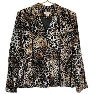 Leopard Velvet Shirt Women L Brown Silk Lined Y2K Grunge Vintage Layering Top 🐆